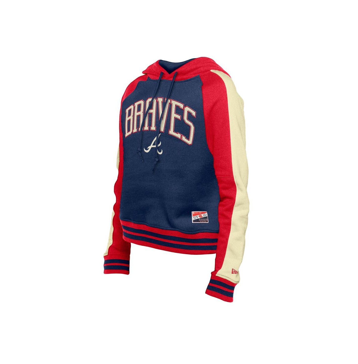 Женское худи New Era Navy Atlanta Braves Cooperstown Collection Cropped Raglan Pullover — фото 2