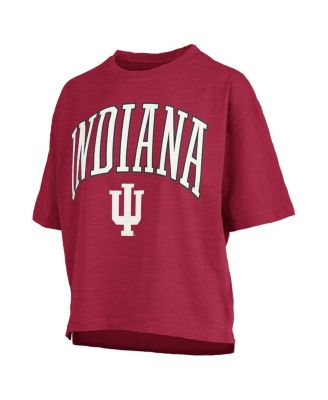 Women's Crimson Indiana Hoosiers Nelson Arch Over Logo Waist Length Oversized Slub T-Shirt