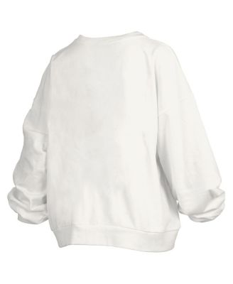 Women's White Penn State Nittany Lions Janise Arch Over Logo Waist Length Oversized Pullover Sweatshirt