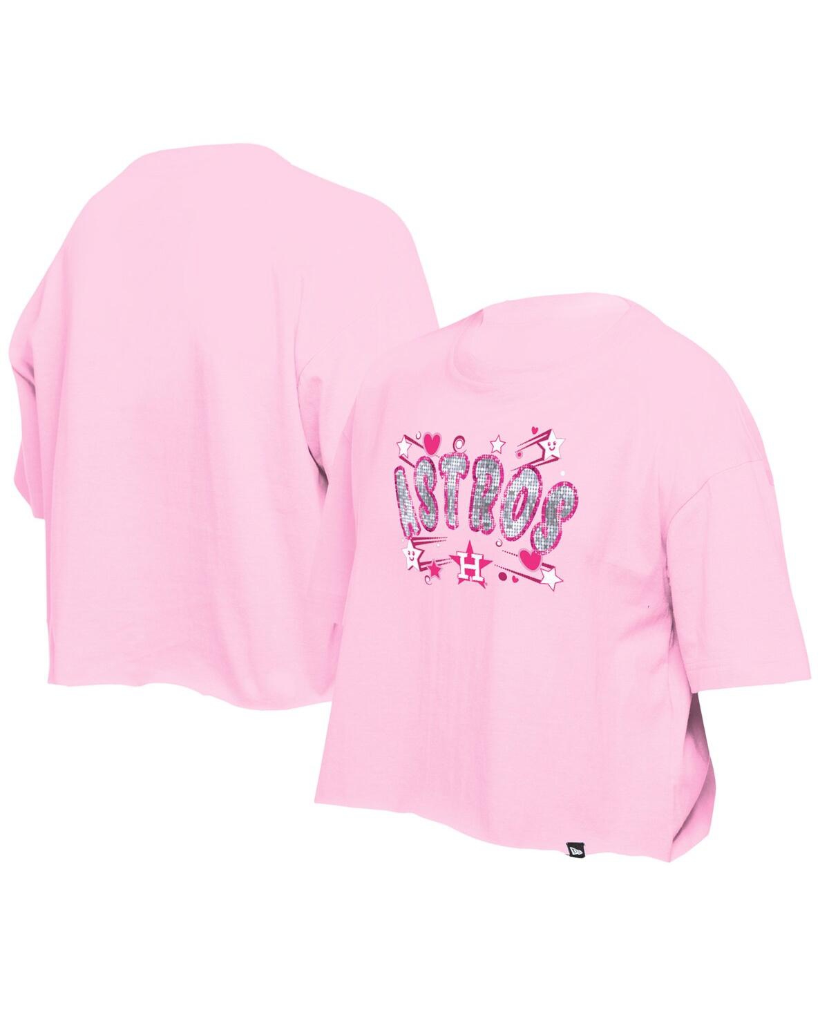 New Era Big Girls Light Pink Houston Astros Flip Sequin Team T-Shirt - Light Pink