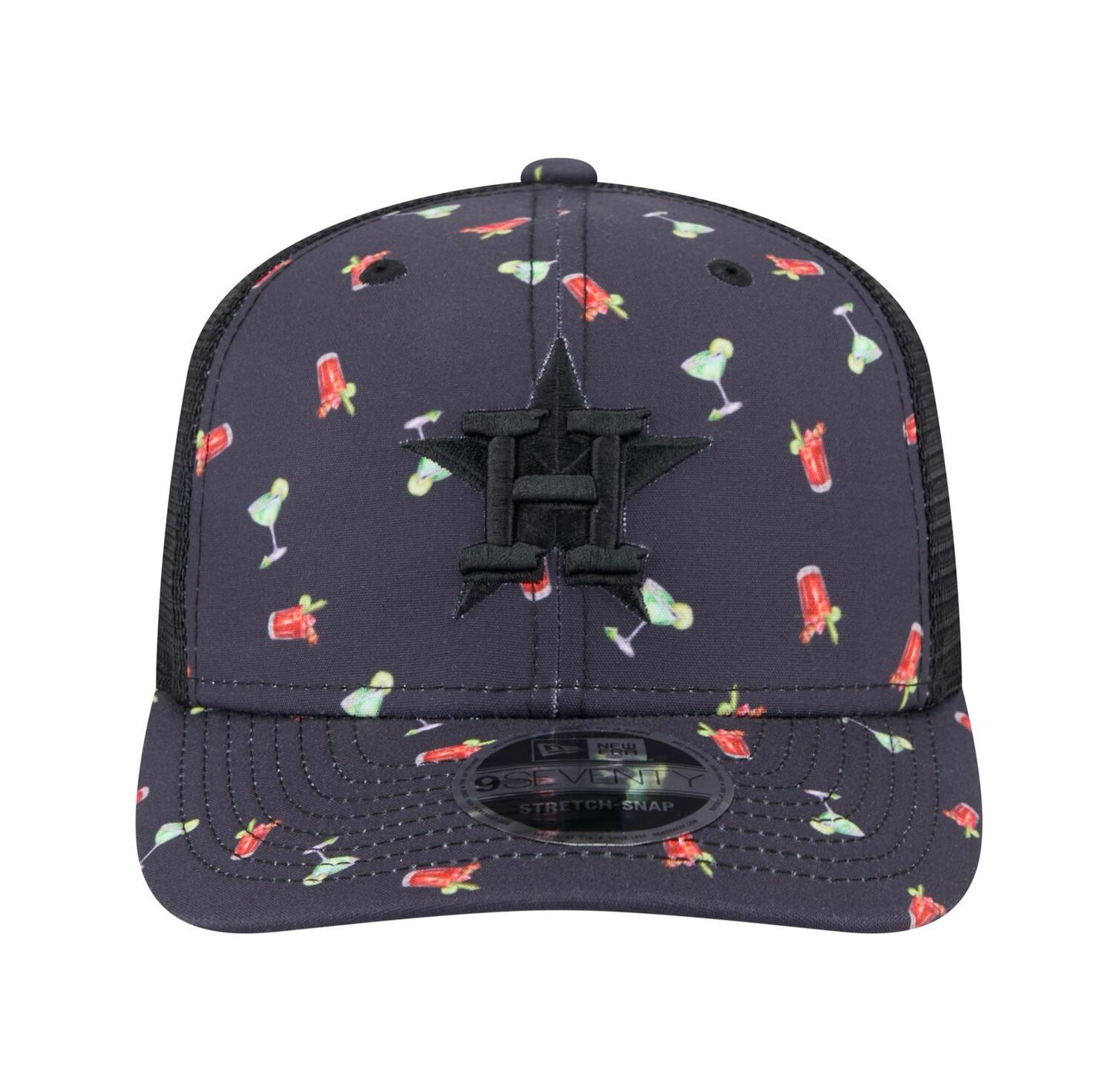 Men's Black Houston Astros Adventure Drinks Pattern 9SEVENTY Stretch-Snap Hat