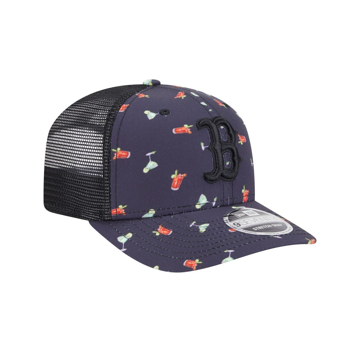 Men's Black Boston Red Sox Adventure Drinks Pattern 9SEVENTY Stretch-Snap Hat