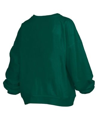Women's Green Notre Dame Fighting Irish Janise Arch Over Logo Waist Length Oversized Pullover Sweatshirt