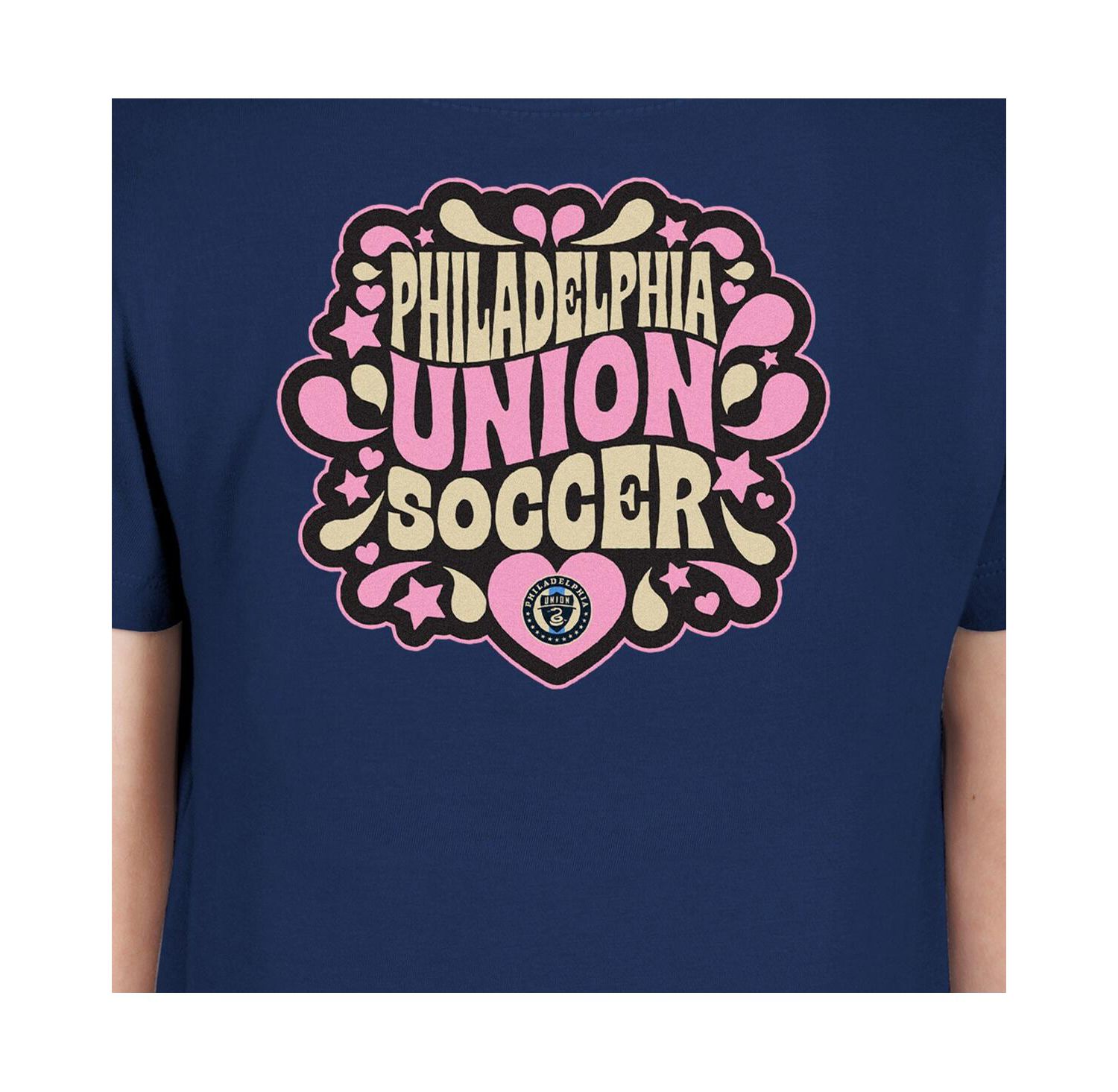 Big Girls Navy Philadelphia Union Bubble Heart T-Shirt