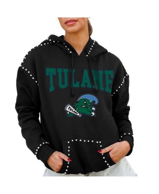 Gameday Couture - Women's Black Tulane Green Wave Studded Pullover Hoodie