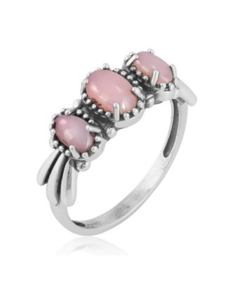 Sterling Silver Pink Opal 3-Stone Fan Ring, Size 11