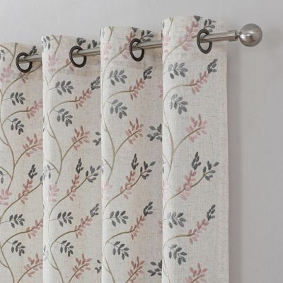 1 Piece Vanessa Floral Embroidered Linen Blend Semi Sheer Grommet Window Curtain Panel