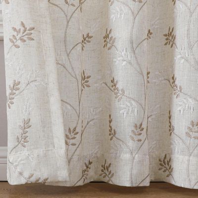 1 Piece Vanessa Floral Embroidered Linen Blend Semi Sheer Grommet Window Curtain Panel