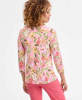 Women's Printed 3/4-Sleeve Top, Exclusively at Macy's