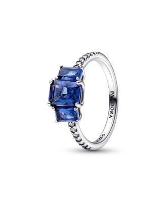Blue Rectangular Three Stone Sparkling Ring