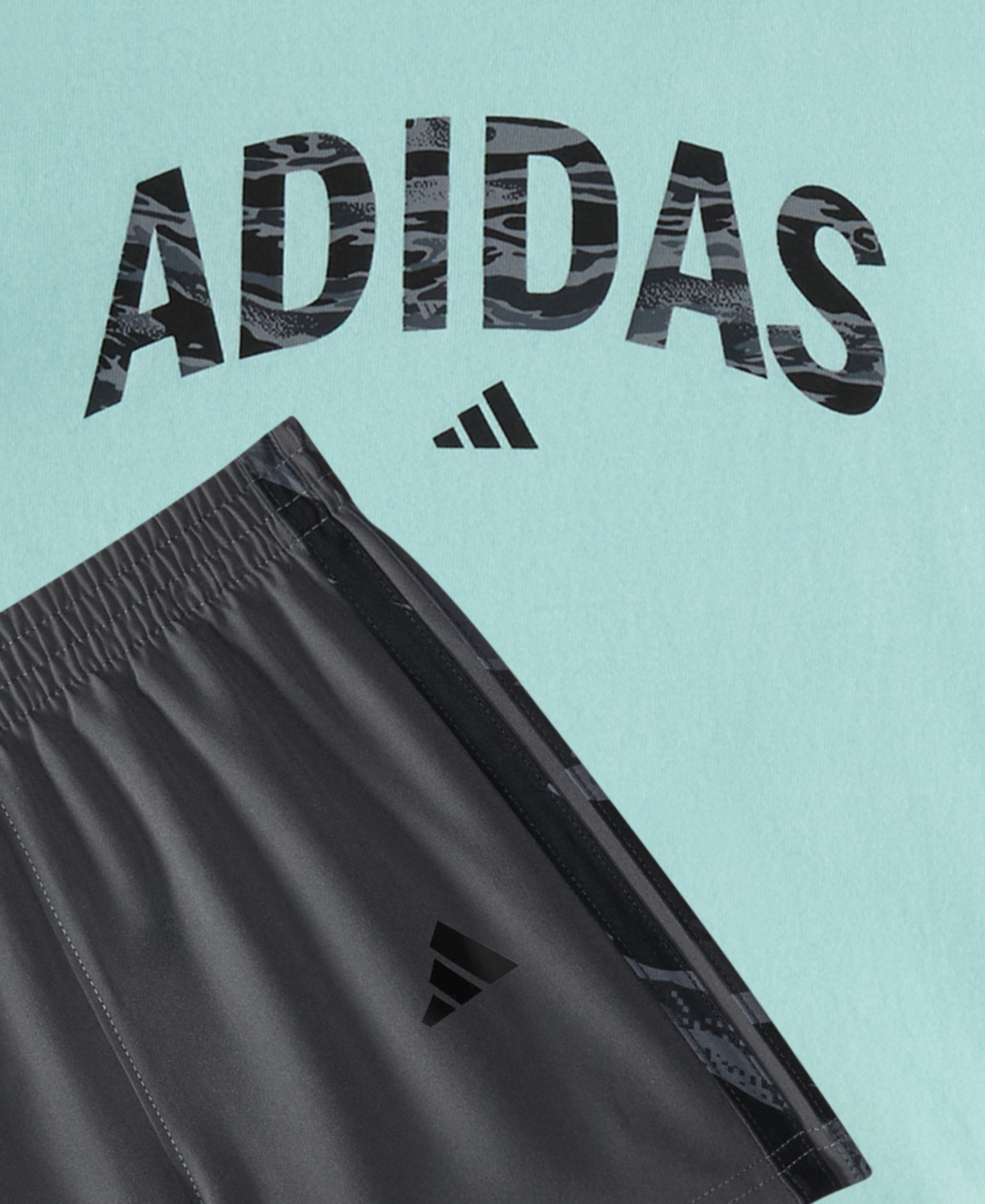 Adidas Originals Baby Boys 2-piece Short Sleeve T-shirt And Camo 3-stripe Woven Shorts Set In Semi Flash Aqua