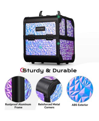 Rolling Makeup Train Case 3-Piece Cosmetic Organizer Kit Trolley Organizer Lockable with Wheels for Makeup Artist, Mermaid Black