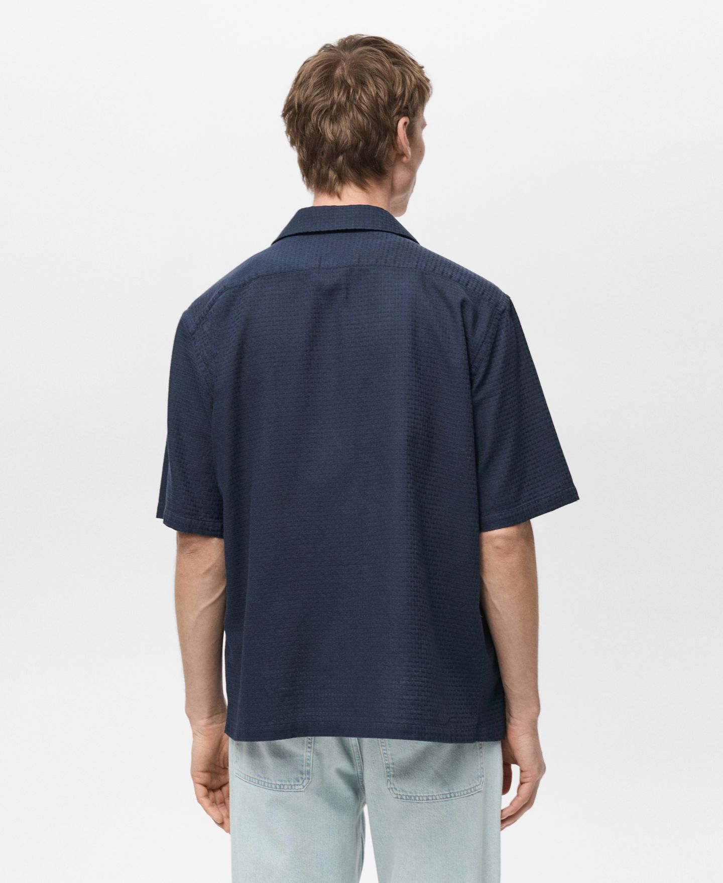 Мужская рубашка Mango Cotton Check Seersucker, цвет: Тёмный тёмно-синий — фото 3