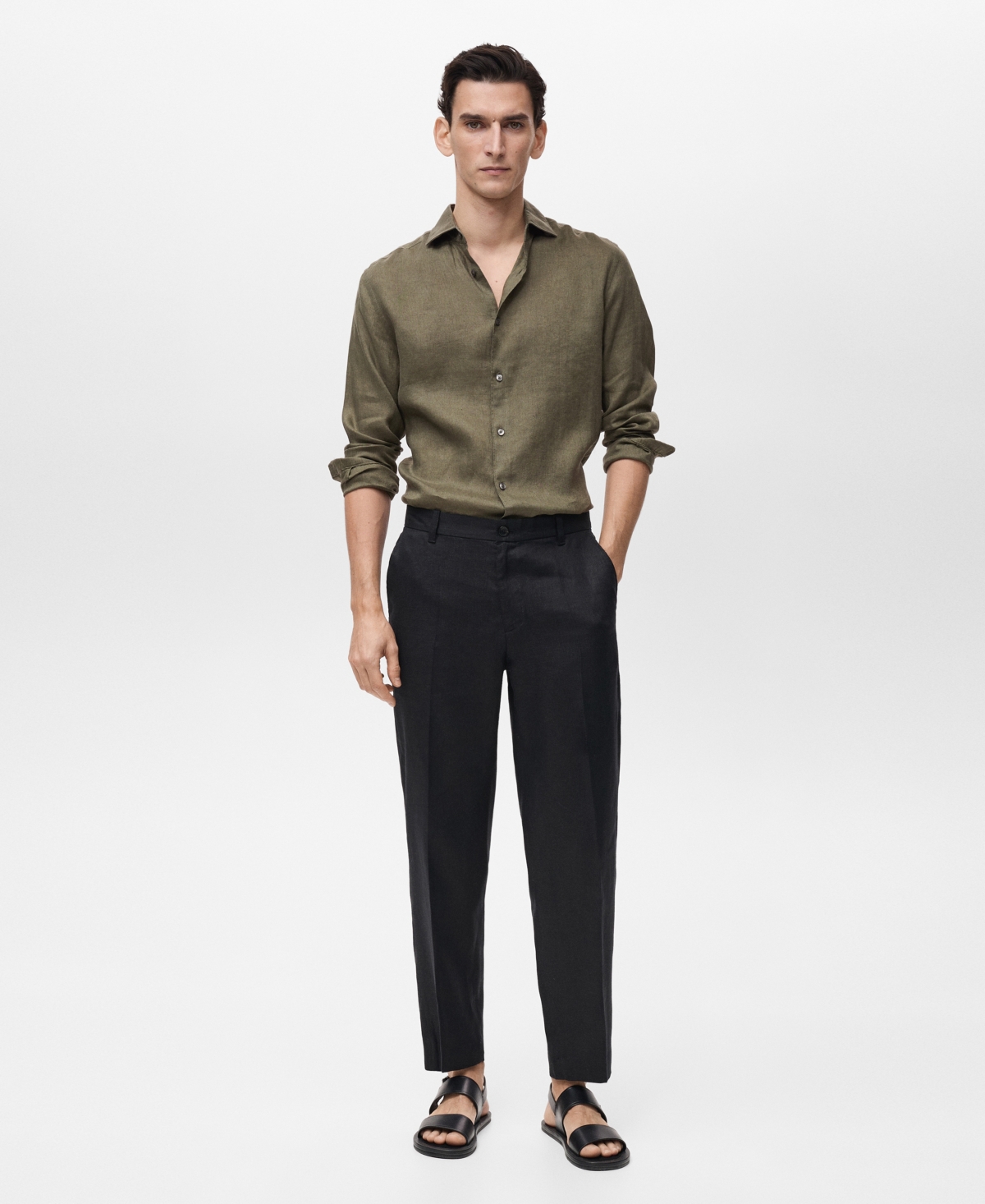 Men's Linen Slim-Fit Shirt - Beige