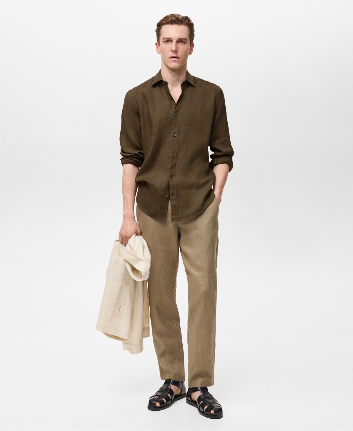 Mango Regular Fit Linen Button-up Shirt In Brown