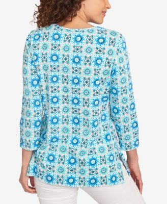 Petite Medallion Tile Floral Faux Surplice Top