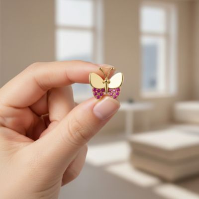 Kids/Teens 14k Gold Plated Cubic Zirconia Butterfly Stud Earrings