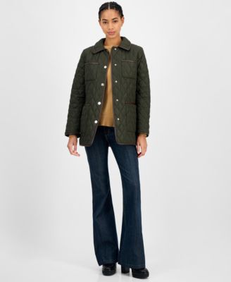 Michael Kors - Women's Faux-Leather-Trim Quilted Coat