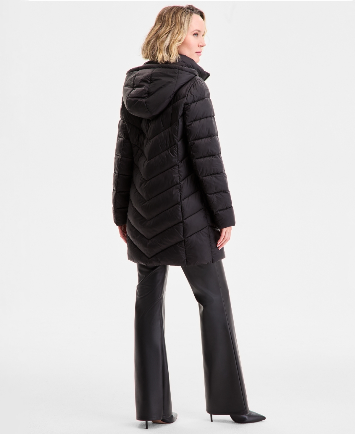 Michael Kors Michael  Petite Hooded Packable Puffer Coat, Exclusively At Macy's In Black