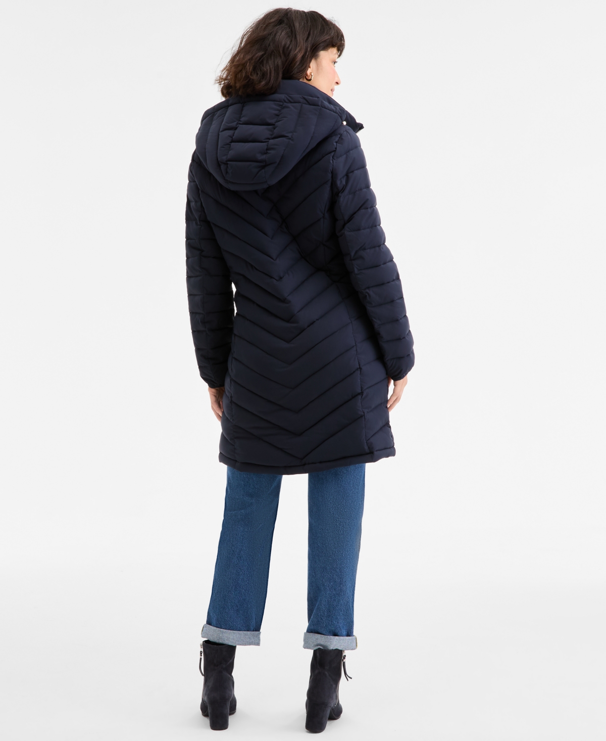 Michael Kors Michael  Petite Hooded Bibbed Puffer Coat In Blue