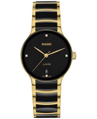 Rado - Women's Swiss Centrix Diamond Accent Black Ceramic & Gold PVD Stainless Steel Bracelet Watch 35mm