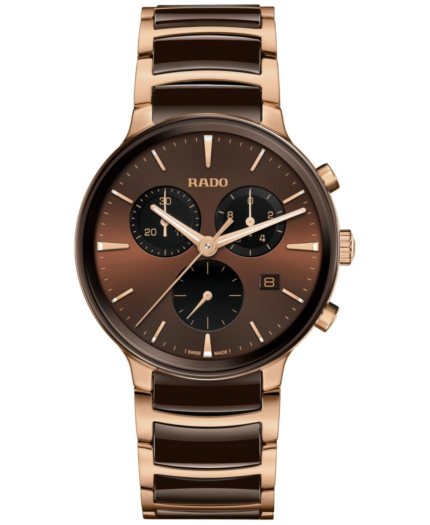 Часы Rado Unisex Swiss Chronograph Centrix Brown Ceramic & Rose Gold PVD Stainless Steel Bracelet Watch 41mm — фото 1