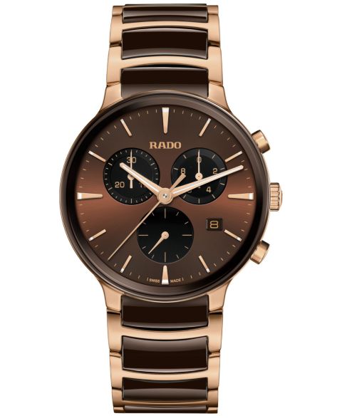 Часы Rado Unisex Swiss Chronograph Centrix Brown Ceramic & Rose Gold PVD Stainless Steel Bracelet Watch 41mm