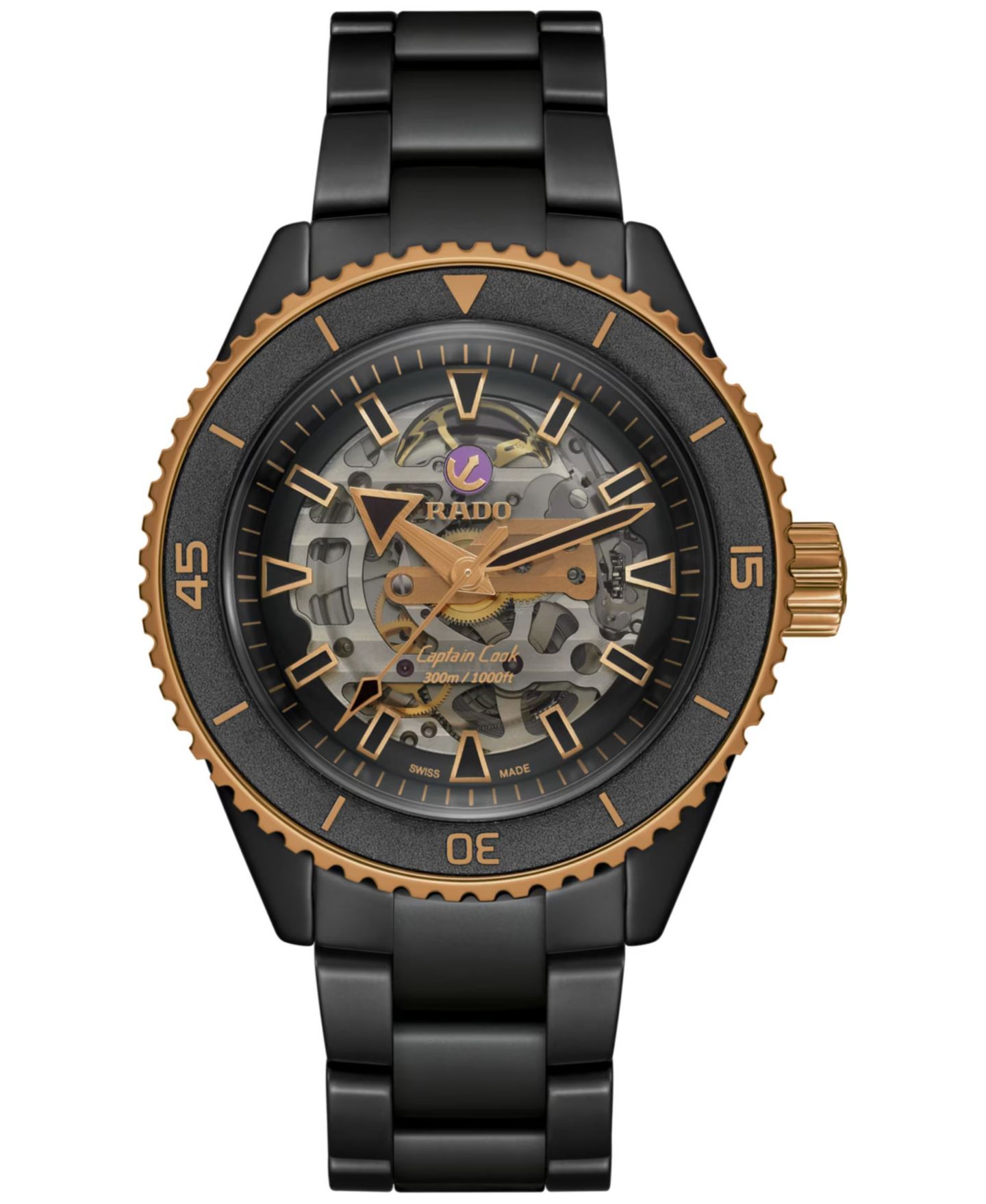 Мужские часы Rado Swiss Automatic Captain Cook Skeleton Black High-Tech Ceramic Bracelet Watch 43mm — фото 1
