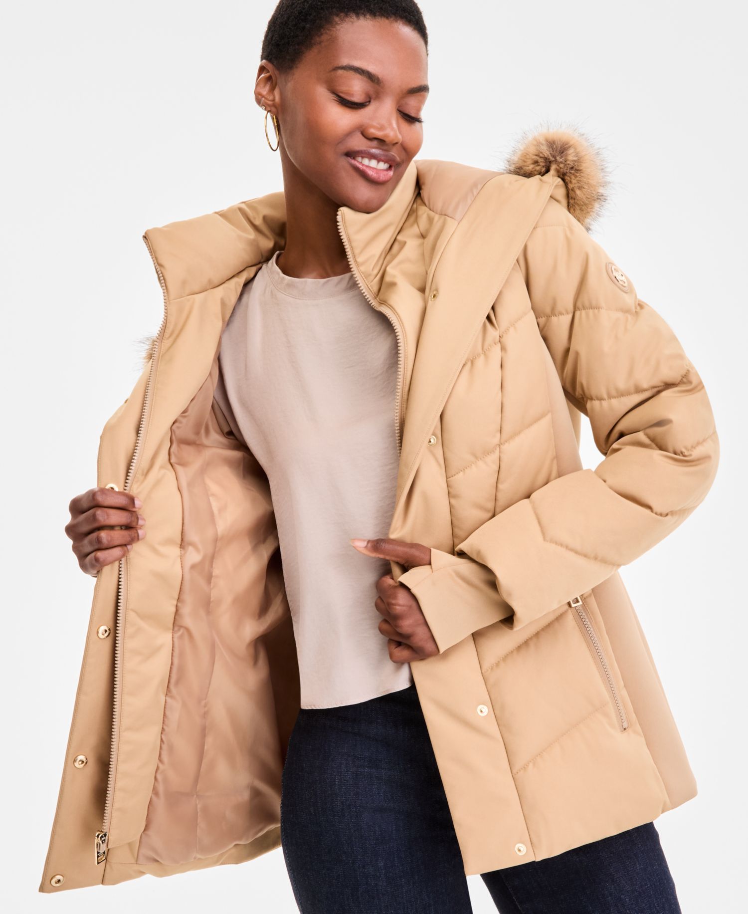 Women's Faux-Fur-Trim Hooded Puffer Coat