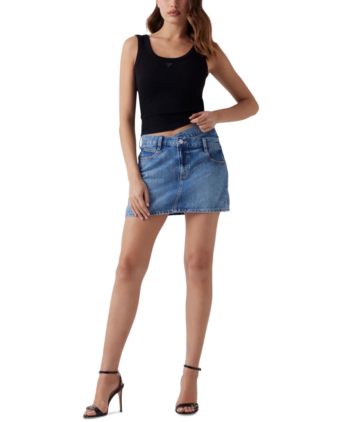 Women's Gaia Crossover-Waist Denim Mini Skirt - Evening Joy
