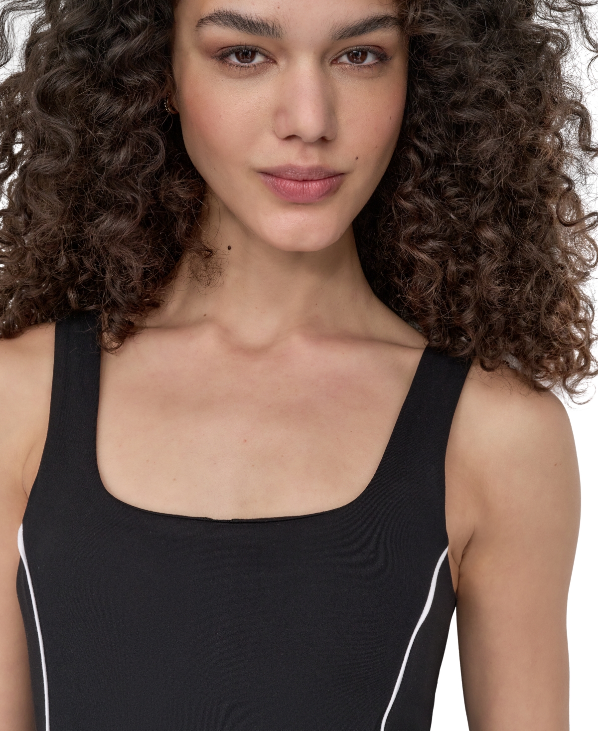 Dkny Sport Women's Contrast-piping Pleated Sleeveless Dress In Black