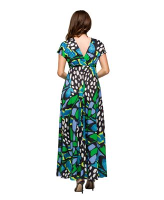 Women's V Neck Empire Waist Cap Sleeve Maxi Dress