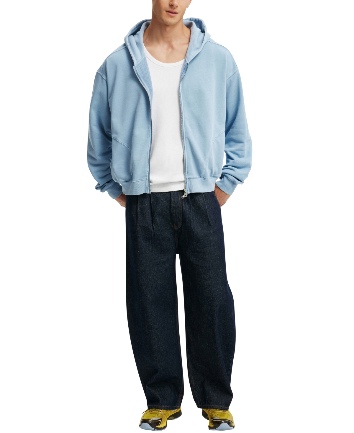COTTON ON MEN'S CROPPED ZIP UP HOODIE 
