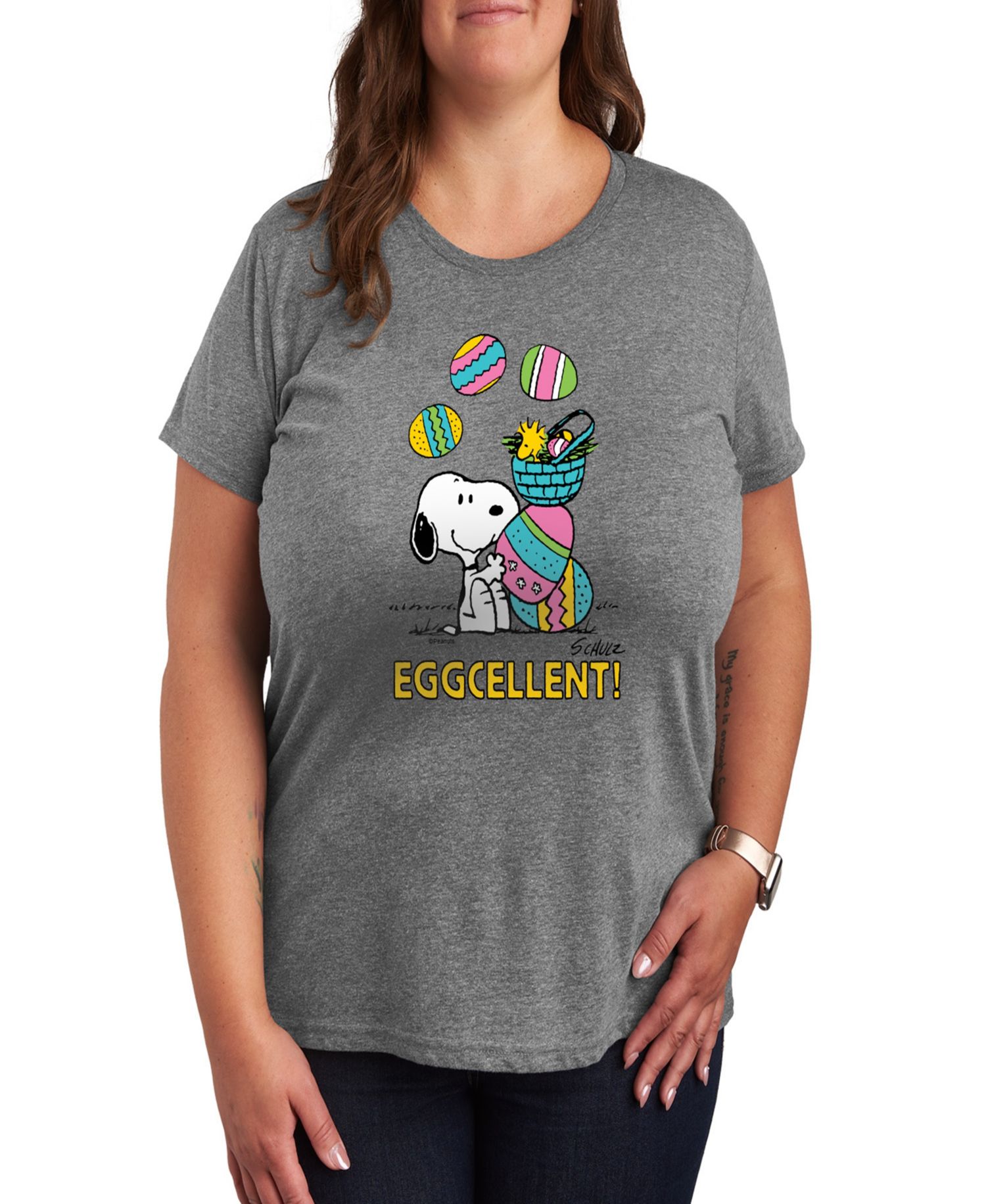 Plus Size Peanuts Easter Eggcellent Graphic Crew Neck T-Shirt