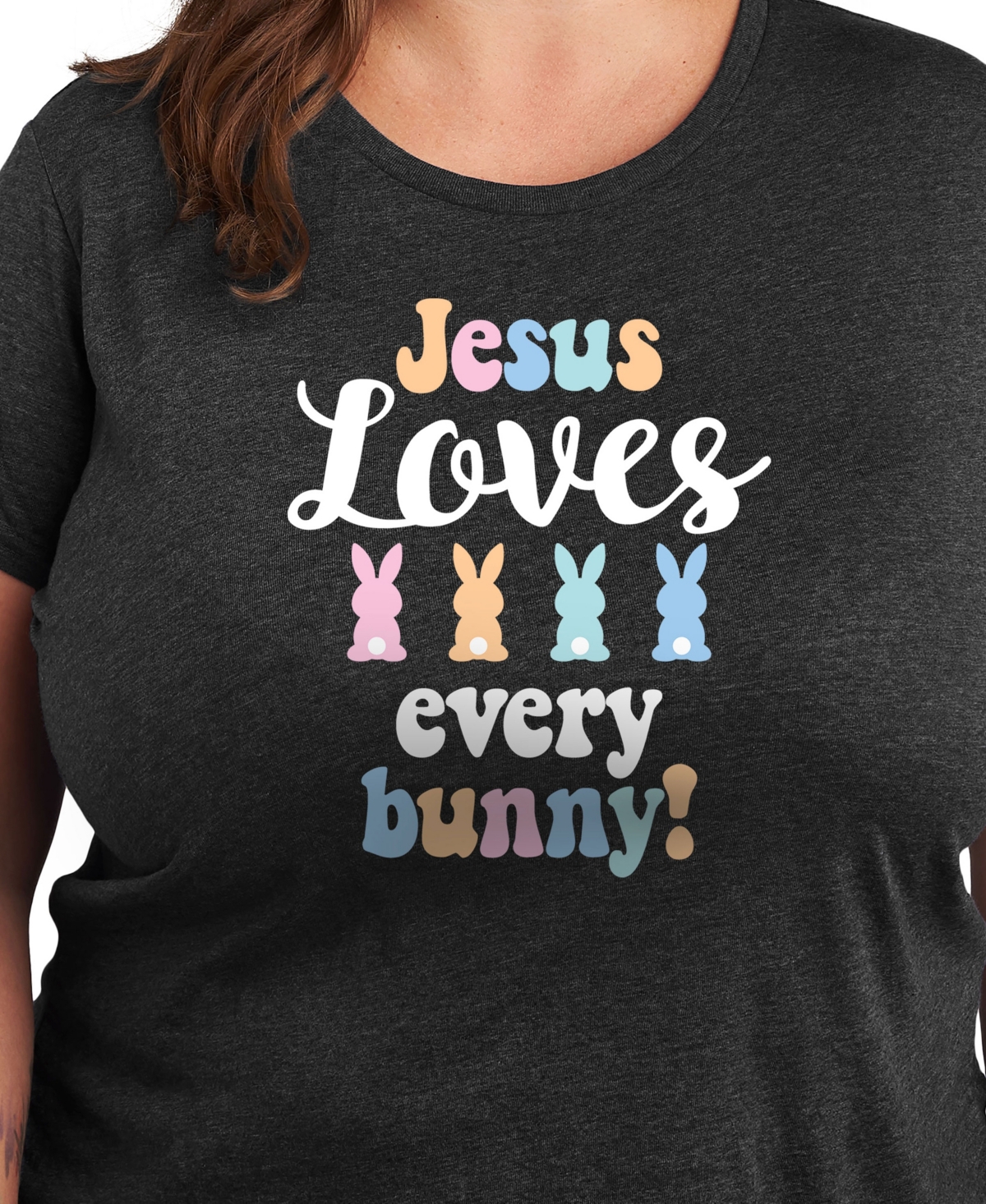 Hybrid Apparel Plus Size Jesus Loves Every Bunny Easter Graphic Crew Neck T-shirt In Gray