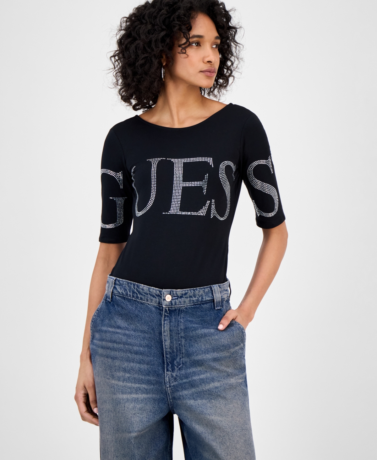 Women's Bling Logo Bodysuit - Jet Black A996