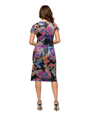 Women's Paisley Knee Length Short Sleeve Faux Wrap Dress