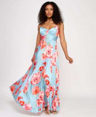 KATIA RAE - Juniors' Floral Bow-Back Pleated Maxi Dress