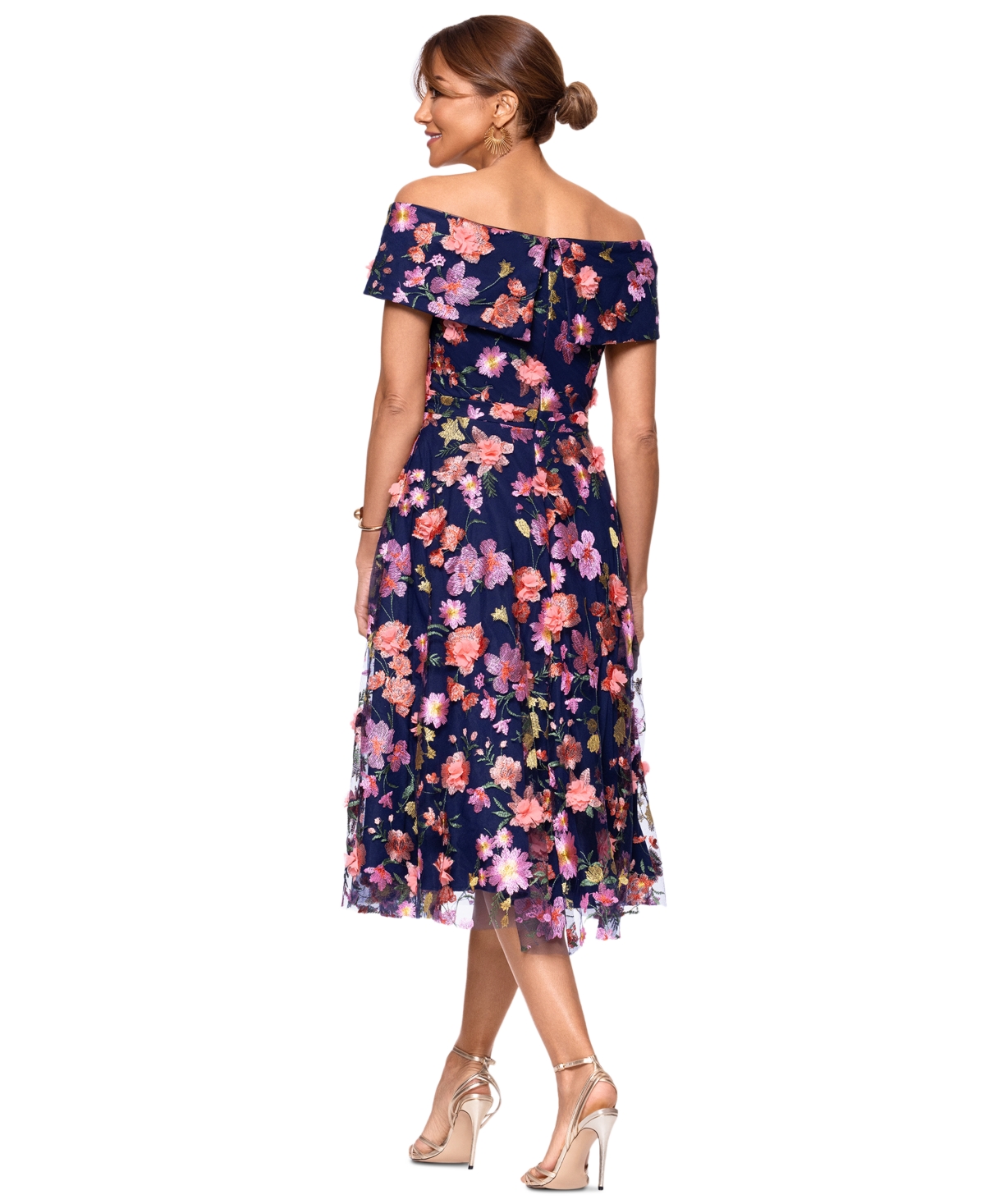 Xscape Plus Size 3d-floral Embroidered Off-the-shoulder Dress In Multi