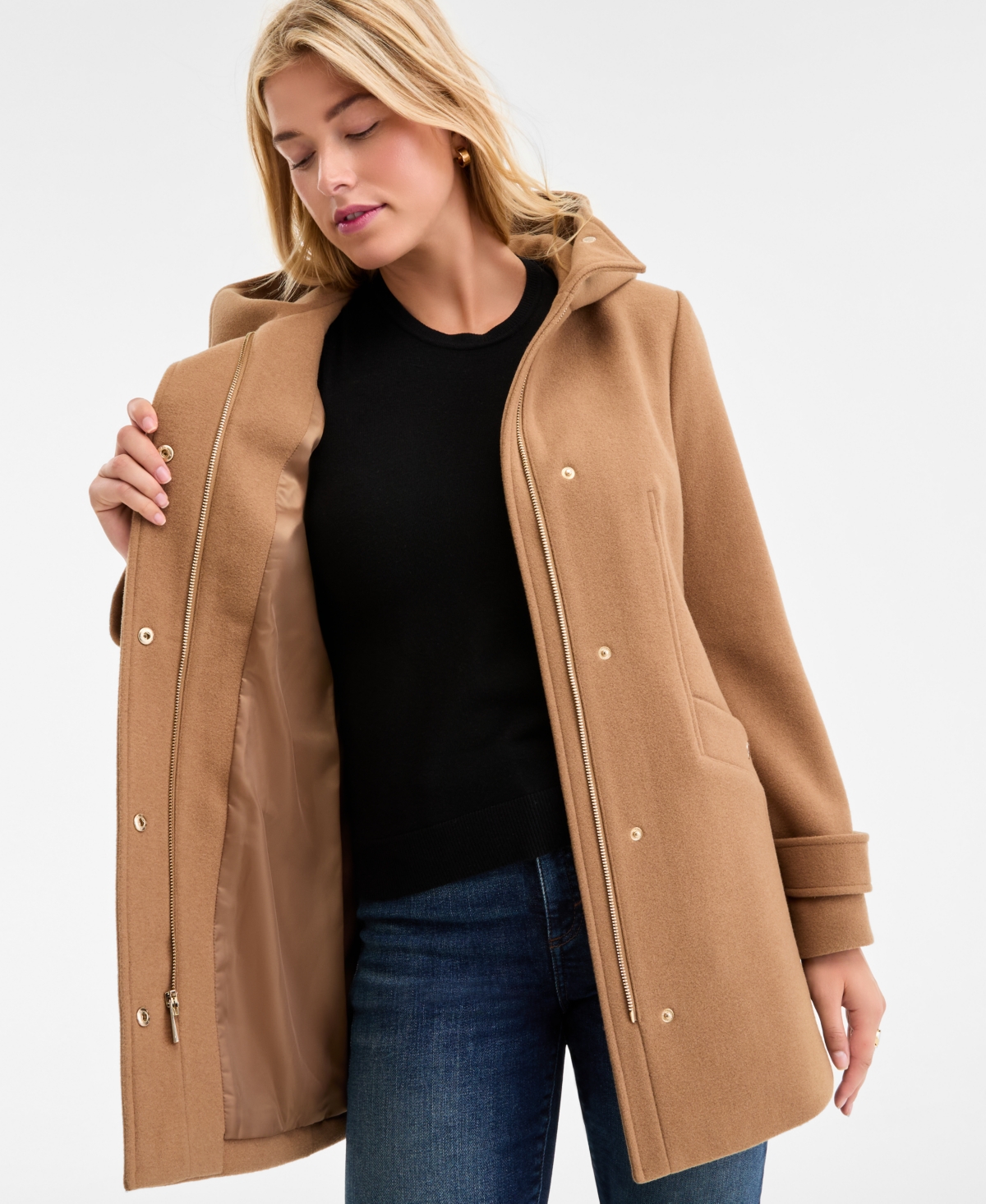 Michael Kors Michael  Women's Hooded Button-front Coat, Exclusively At Macy's In Brown