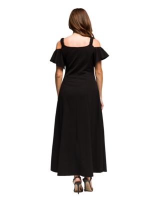 Women's Cold Sholder Ruffle Sleeve A Line Maxi Dress