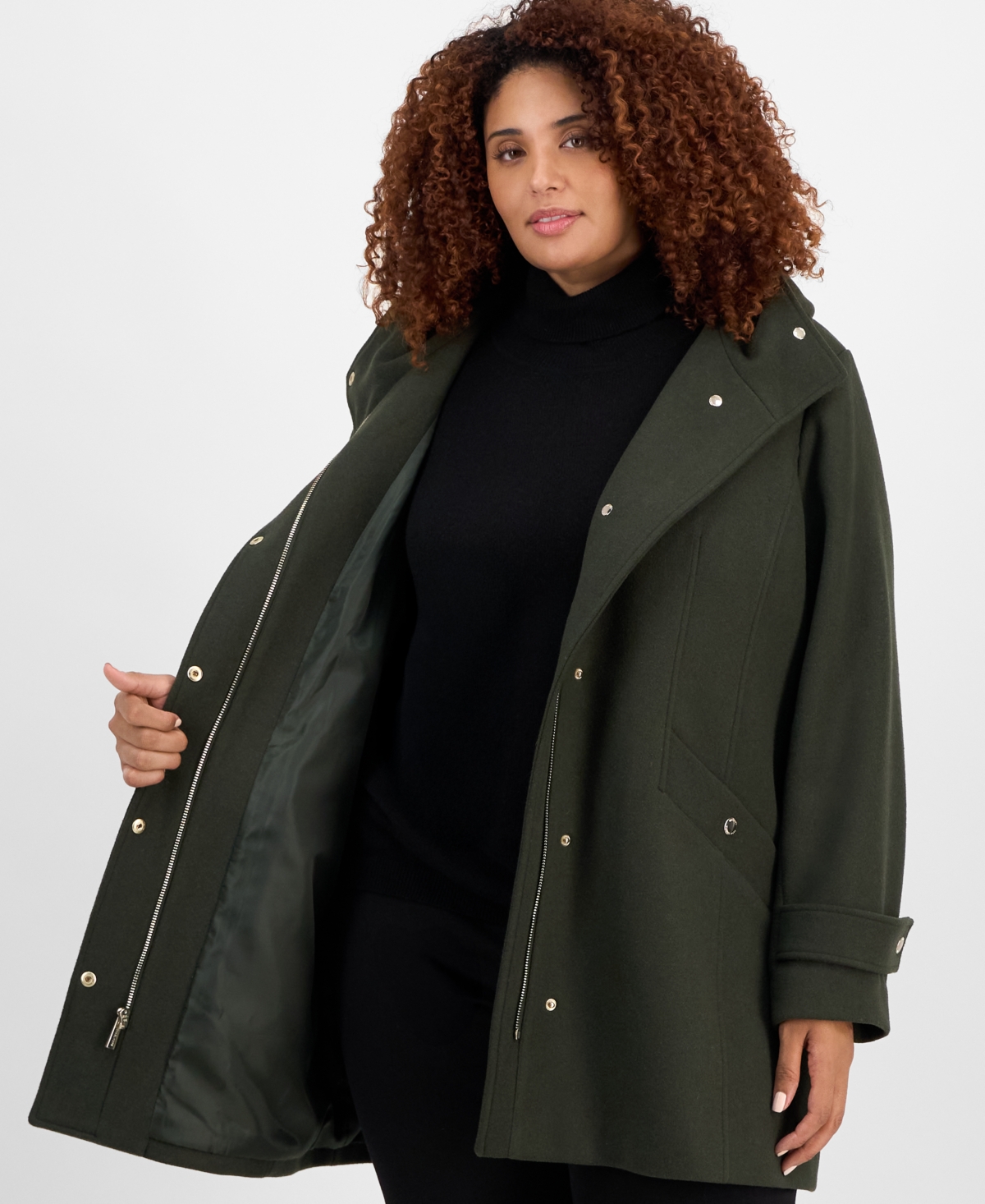 Michael Kors Michael  Women's Hooded Button-front Coat, Exclusively At Macy's In Green