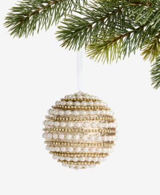Holiday Lane - Gilded Glamour Pearl Stripe Ball Ornament