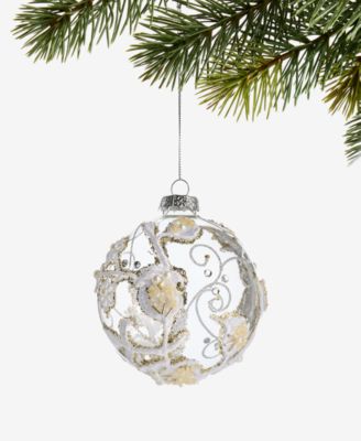 Holiday Lane - Gilded Glamour Glass Clear Floral Ball Ornament