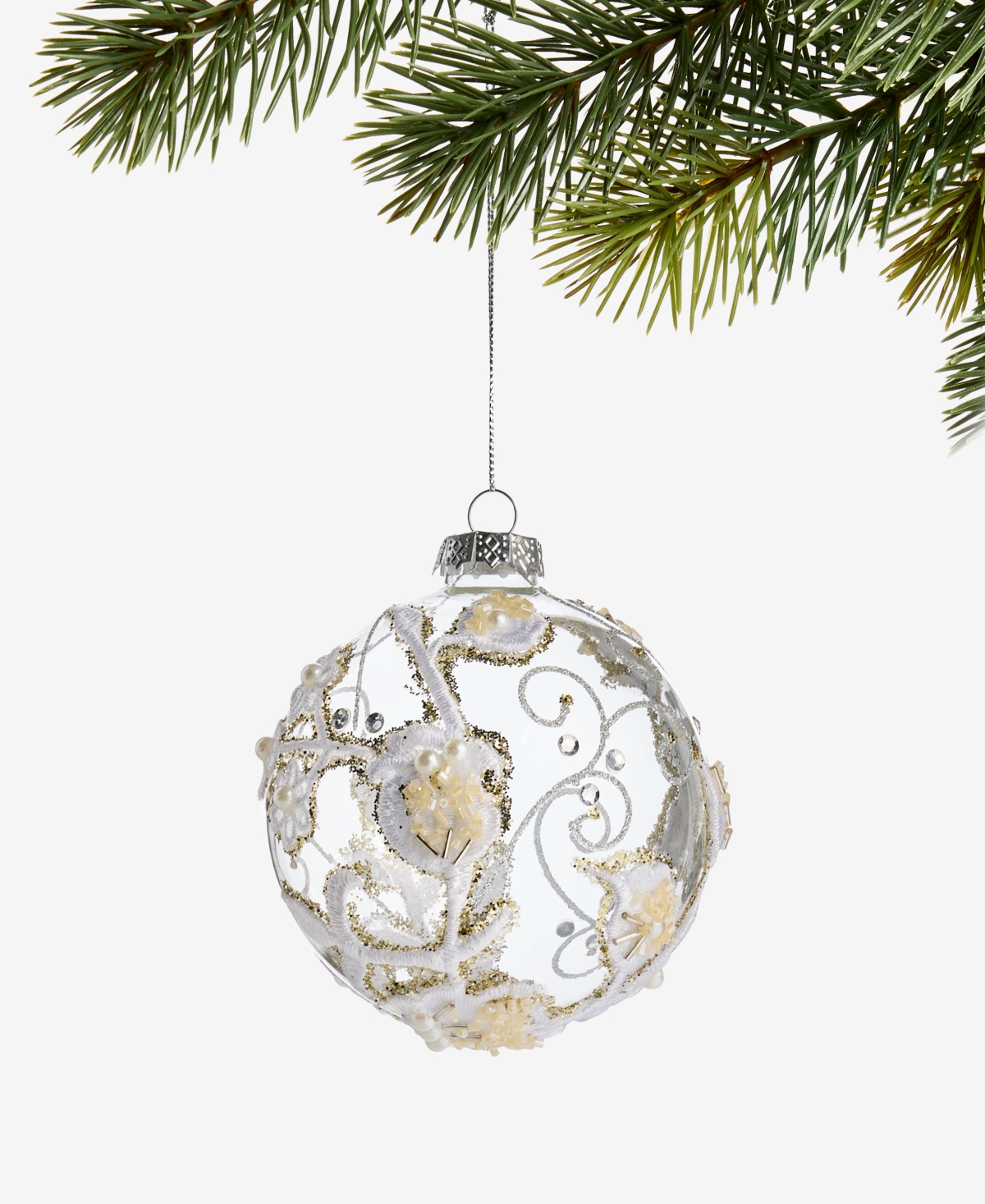 Holiday Lane Gilded Glamour Glass Clear Floral Ball Ornament, Macy's Exclusive In Multi