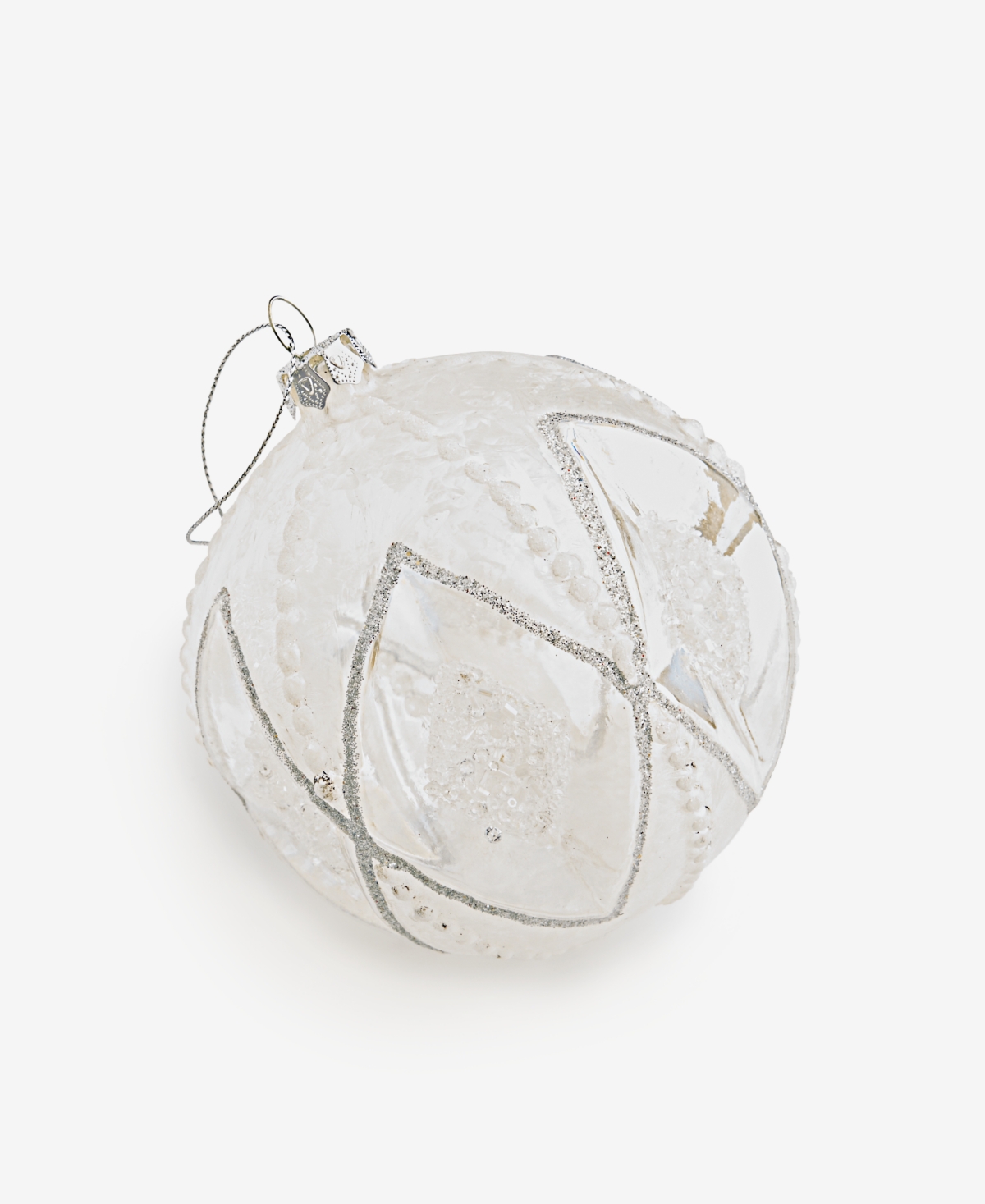 Holiday Lane Iced Delight Glass White Beaded Ball Ornament, Macy's Exclusive In Transparent