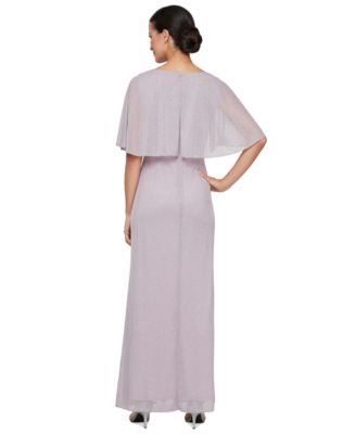 Petite Metallic A-Line Cape Gown