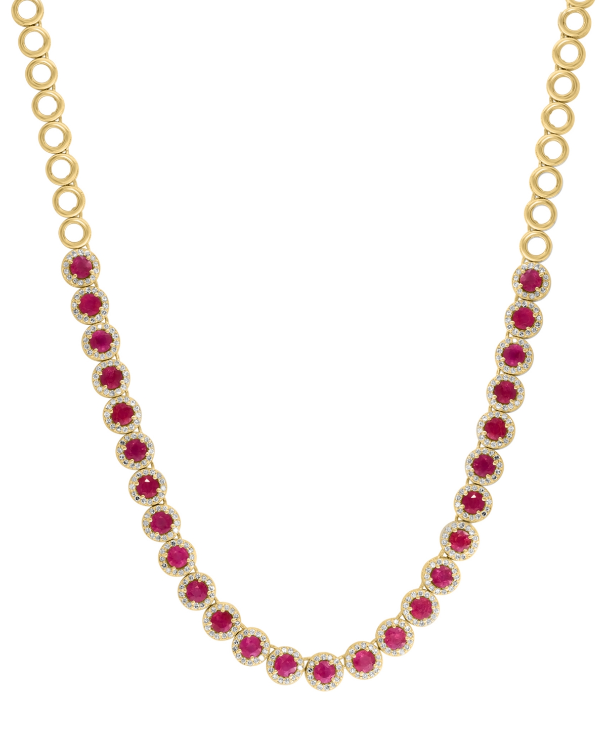 Effy Ruby (4-7/8 ct. t.w.) & Diamond (1-3/8 ct. t.w.) Halo 17-1/2" Collar Necklace in 14k Gold - Ruby