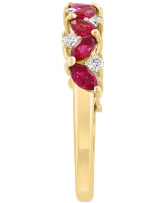 EFFY&reg; Ruby (1 ct. t.w.) & Diamond (1/5 ct. t.w.) Marquise Cluster Ring in 14k Gold
