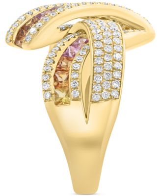 EFFY&reg; Multi-Sapphire (1-1/4 ct. t.w.), Green Garnet (1/4 ct. t.w.) & Diamond (5/8 ct. t.w.) Crossover Statement Ring in 14k Gold